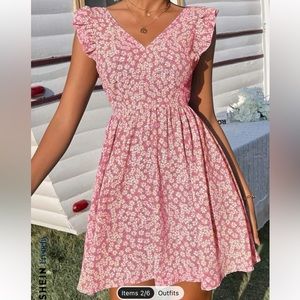 pink floral open back dress